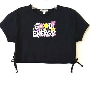 GOOD ENERGY GIRLS BLACK CROP TOP SHORT SLEEVE TEE SIZE JUNIORS LARGE NWOT